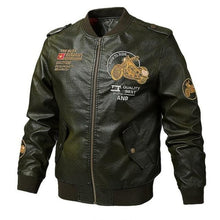 Load image into Gallery viewer, Mens Motorcycle Bomber Leather Jackets Fashion Embroidery Printing