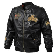 Load image into Gallery viewer, Mens Motorcycle Bomber Leather Jackets Fashion Embroidery Printing