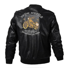 Load image into Gallery viewer, Mens Motorcycle Bomber Leather Jackets Fashion Embroidery Printing