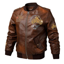 Load image into Gallery viewer, Mens Motorcycle Bomber Leather Jackets Fashion Embroidery Printing