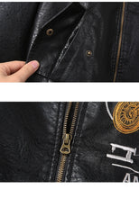 Load image into Gallery viewer, Mens Motorcycle Bomber Leather Jackets Fashion Embroidery Printing