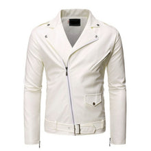 Load image into Gallery viewer, Mens Slim Fit White Leather Jackets Oblique Zipper Motorcycle Jackets