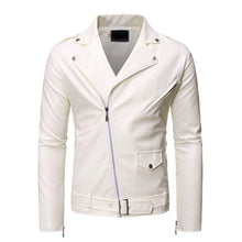 Load image into Gallery viewer, Mens Slim Fit White Leather Jackets Oblique Zipper Motorcycle Jackets
