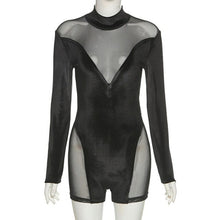 Load image into Gallery viewer, Mesh Velour Sexy Rompers See Through Long Sleeve Women Bodycon Romper - Sophornlilly