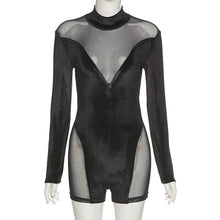 Load image into Gallery viewer, Mesh Velour Sexy Rompers See Through Long Sleeve Women Bodycon Romper - Sophornlilly