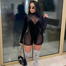 Load image into Gallery viewer, Mesh Velour Sexy Rompers See Through Long Sleeve Women Bodycon Romper - Sophornlilly