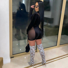 Load image into Gallery viewer, Mesh Velour Sexy Rompers See Through Long Sleeve Women Bodycon Romper - Sophornlilly