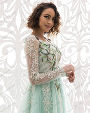 Load image into Gallery viewer, Mint Green Beading Tulle Moroccan Kaftan Evening Dresses See Thru