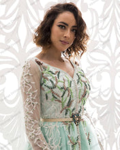 Load image into Gallery viewer, Mint Green Beading Tulle Moroccan Kaftan Evening Dresses See Thru