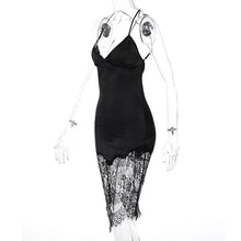 Load image into Gallery viewer, Backless Patchwork Lace Dress Summer Black Women V Neck - Sophornlilly