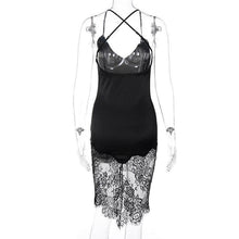 Load image into Gallery viewer, Backless Patchwork Lace Dress Summer Black Women V Neck - Sophornlilly