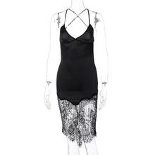 Load image into Gallery viewer, Backless Patchwork Lace Dress Summer Black Women V Neck - Sophornlilly