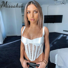 Load image into Gallery viewer, Missakso Sexy Women Lace Patchwork Crop Top See Through Fashion Black
