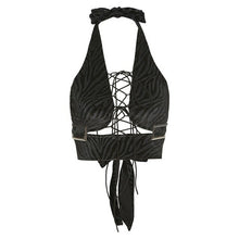Load image into Gallery viewer, Missme Sexy Bandage Top Lace Up Black Crop Tank Top Backless Halter