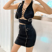 Load image into Gallery viewer, Missme Sexy Bandage Top Lace Up Black Crop Tank Top Backless Halter