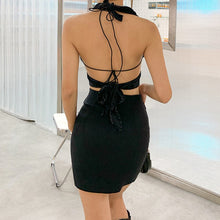 Load image into Gallery viewer, Missme Sexy Bandage Top Lace Up Black Crop Tank Top Backless Halter