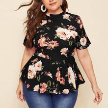 Load image into Gallery viewer, Mock Neck Floral Print Tops Women Plus Size 2022 Spring Summer Boho