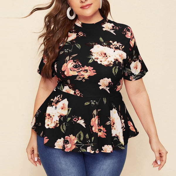 Mock Neck Floral Print Tops Women Plus Size 2022 Spring Summer Boho