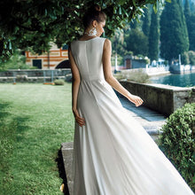 Load image into Gallery viewer, Modest V neck Evening Dress  Fashion Sleeveless  Sweep Train Slit