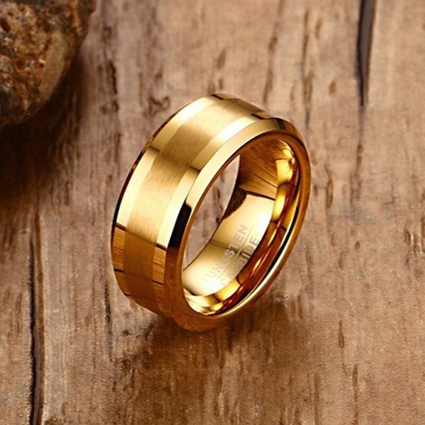 Modyle Mens Rings 8MM Tungsten Carbide Gold color Finger Ring for Men