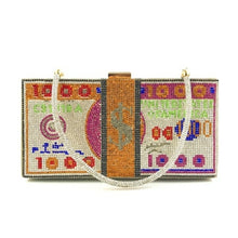 Load image into Gallery viewer, Money Clutch Rhinestone Purse 10000 Dollars Stack of Cash Evening