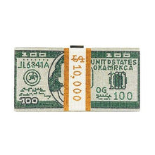 Load image into Gallery viewer, Money Clutch Rhinestone Purse 10000 Dollars Stack of Cash Evening