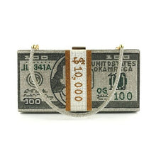 Load image into Gallery viewer, Money Clutch Rhinestone Purse 10000 Dollars Stack of Cash Evening