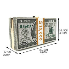 Load image into Gallery viewer, Money Clutch Rhinestone Purse 10000 Dollars Stack of Cash Evening