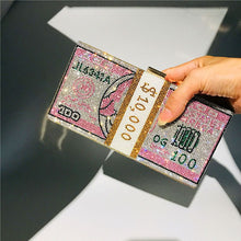 Load image into Gallery viewer, Money Clutch Rhinestone Purse 10000 Dollars Stack of Cash Evening