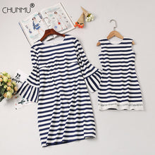 Load image into Gallery viewer, Mother Daughter Dress O neck Striped Dresses Casual Clothes Family