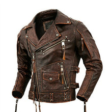 Load image into Gallery viewer, Motorcycle Cowhide Genuine Leather Jacket