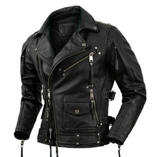 Load image into Gallery viewer, Motorcycle Cowhide Genuine Leather Jacket