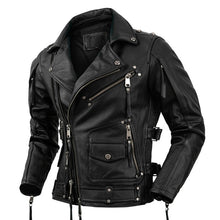 Load image into Gallery viewer, Motorcycle Cowhide Genuine Leather Jacket