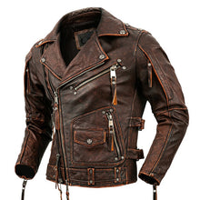 Load image into Gallery viewer, Motorcycle Cowhide Genuine Leather Jacket