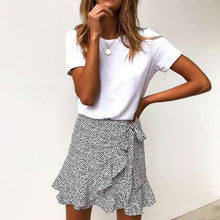Load image into Gallery viewer, Multi Dot Print Short Mini Skirts Women Summer Ruffle High Waist Bow