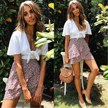 Load image into Gallery viewer, Multi Dot Print Short Mini Skirts Women Summer Ruffle High Waist Bow