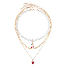 Load image into Gallery viewer, Multilayer Sweet Red Cherry Heart Pendant Pearl Beaded Necklace