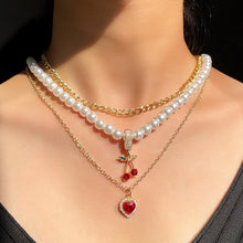 Load image into Gallery viewer, Multilayer Sweet Red Cherry Heart Pendant Pearl Beaded Necklace