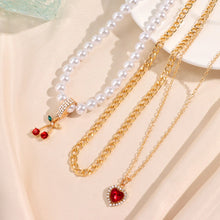 Load image into Gallery viewer, Multilayer Sweet Red Cherry Heart Pendant Pearl Beaded Necklace