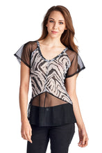 Load image into Gallery viewer, Women's Animal Print Burnout Mesh V-Neck Top