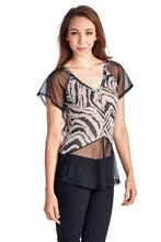 Load image into Gallery viewer, Women's Animal Print Burnout Mesh V-Neck Top