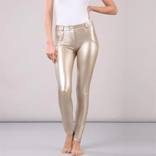 Load image into Gallery viewer, Melody Fitness Latex Metallic Leggings Gold Color Faux Leather