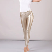 Load image into Gallery viewer, Melody Fitness Latex Metallic Leggings Gold Color Faux Leather
