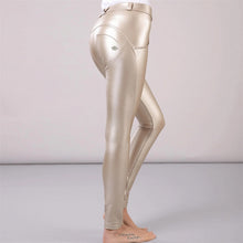 Load image into Gallery viewer, Melody Fitness Latex Metallic Leggings Gold Color Faux Leather