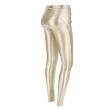 Load image into Gallery viewer, Melody Fitness Latex Metallic Leggings Gold Color Faux Leather