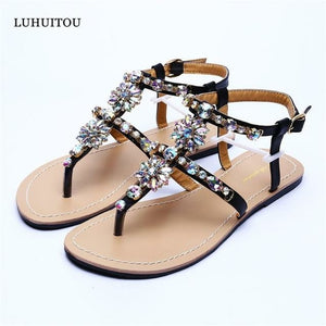 Summer Women`s Beach Sandals Shining Rhinestones