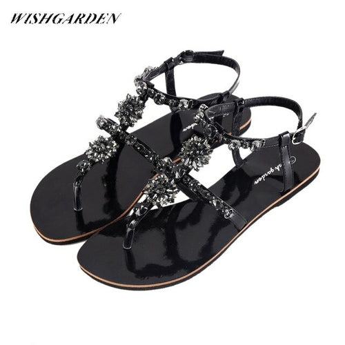 Summer Women`s Beach Sandals Shining Rhinestones