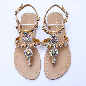 Summer Women`s Beach Sandals Shining Rhinestones