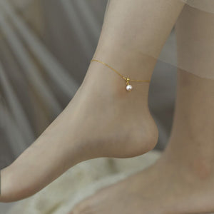 Natural Freshwater Pearl Anklet Simple Creative Design 14K Gold