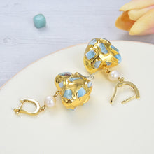 Load image into Gallery viewer, Natural Blue Larimar white Pearl Golden Plated Heart Shaped Dangle
